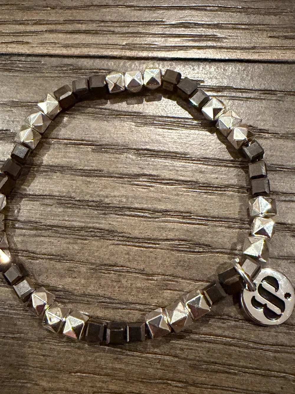 Set of 2 BP Bomb Party Stretch Bracelet Silver Black stacks